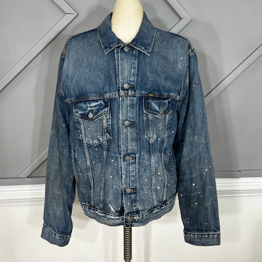 Polo by Ralph Lauren Distressed Paint Splatter Denim Jacket